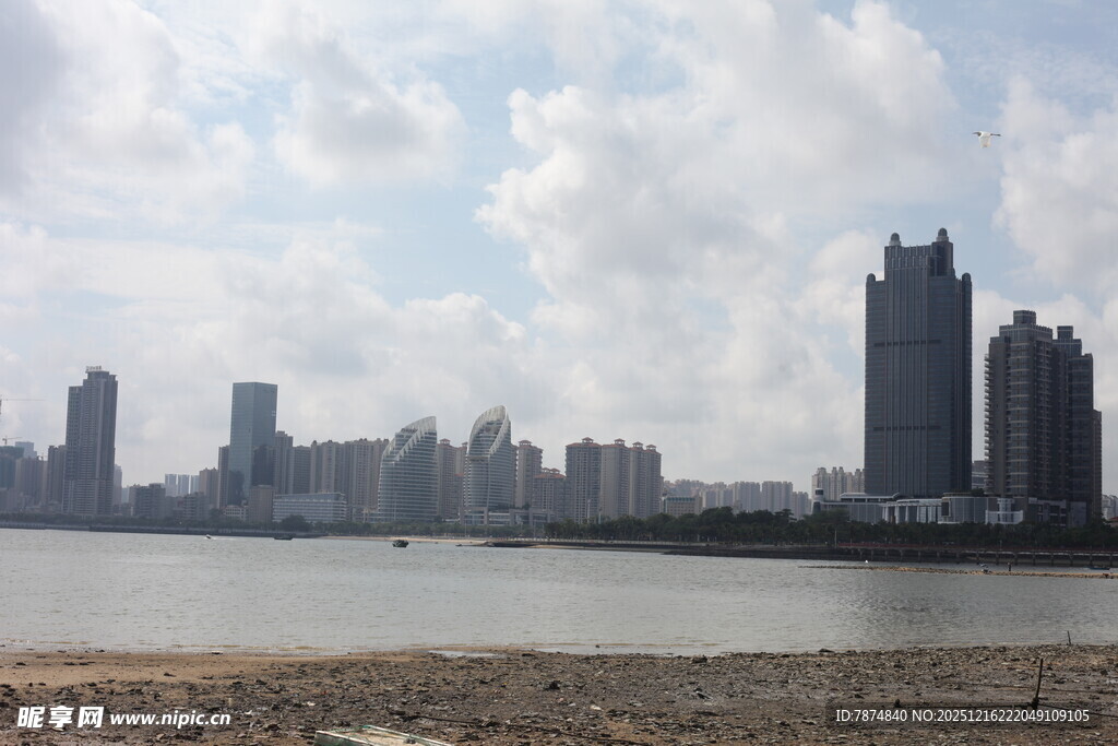 江边城市天际线景观