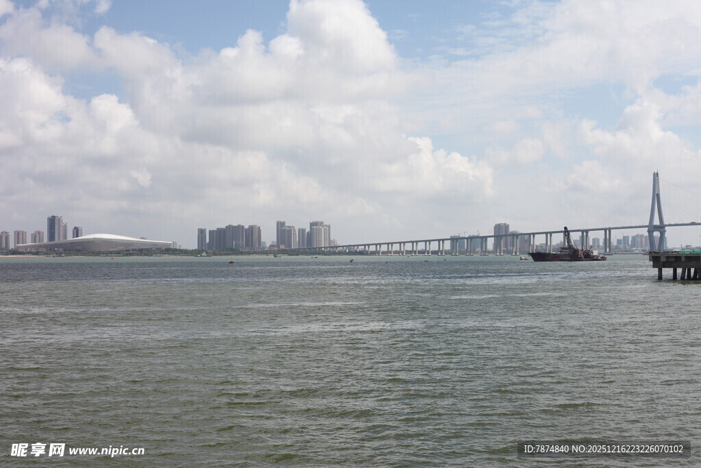 海上大桥与城市天际线