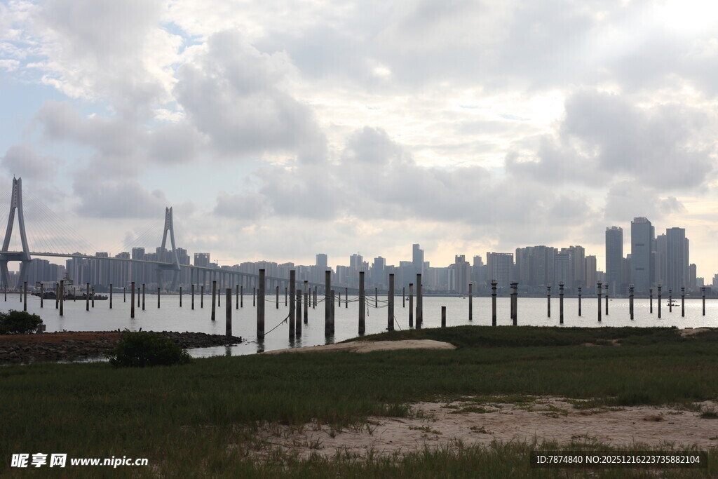城市天际线与河畔风光
