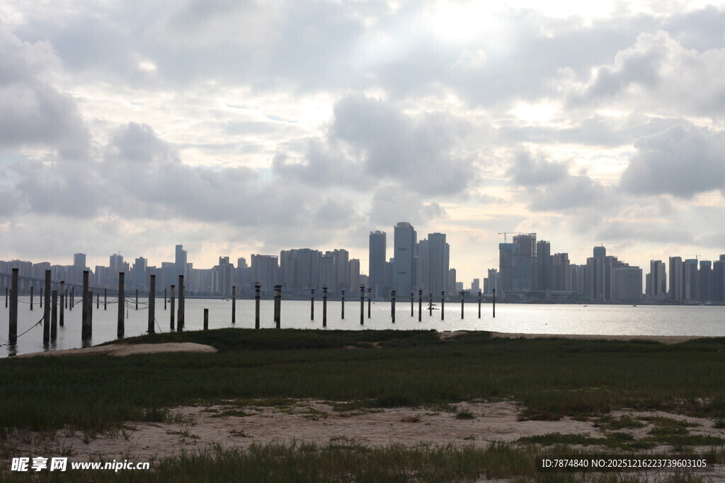 城市天际线与水边景观