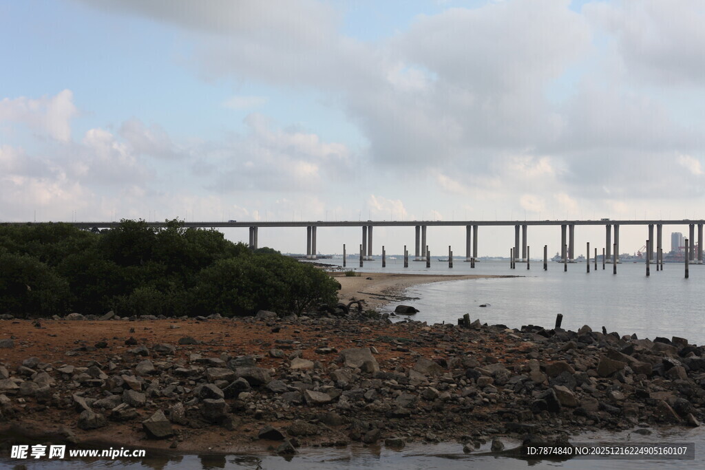 海边大桥远景