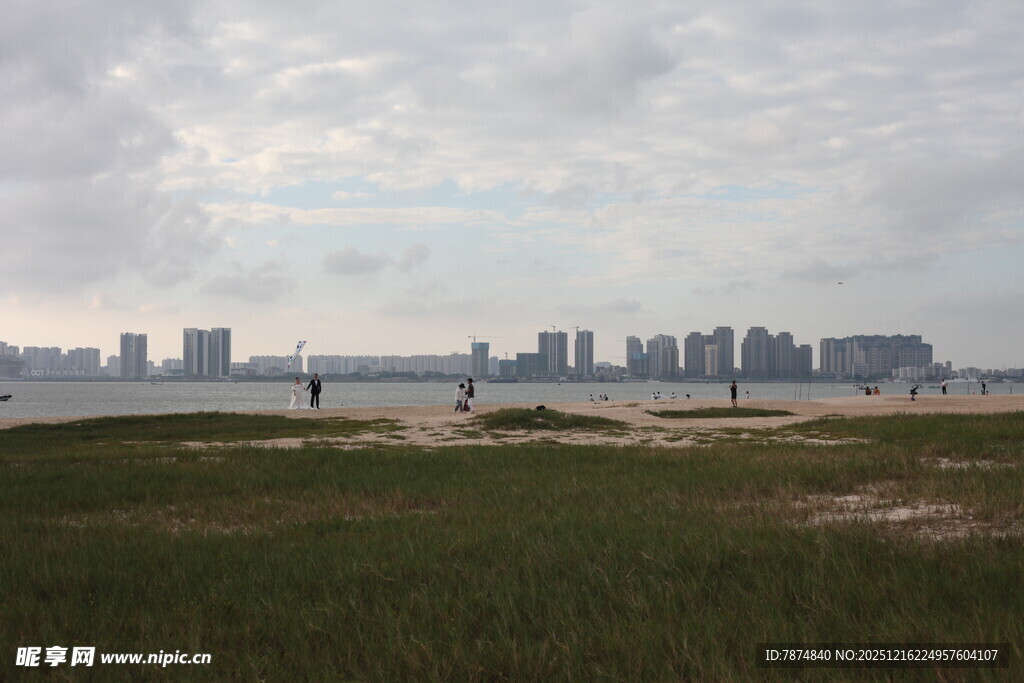 城市远景与近景草地景观