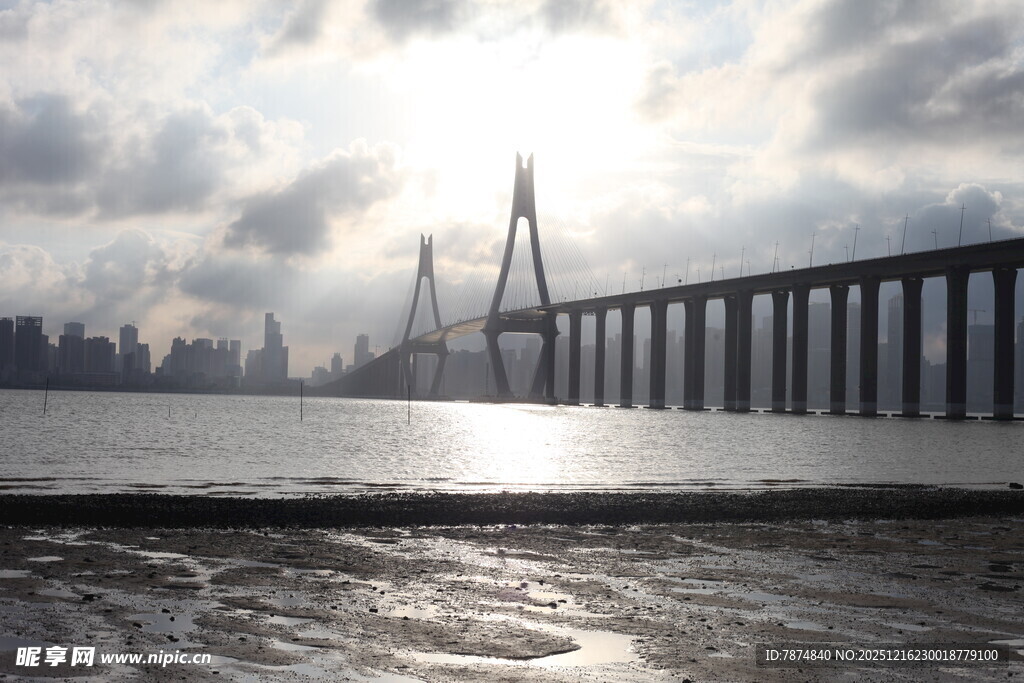 海上大桥与城市天际线