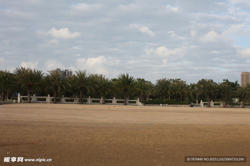 空旷操场与远处树木景观