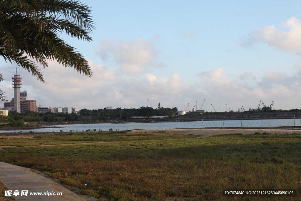 河畔风光开阔草地与远景
