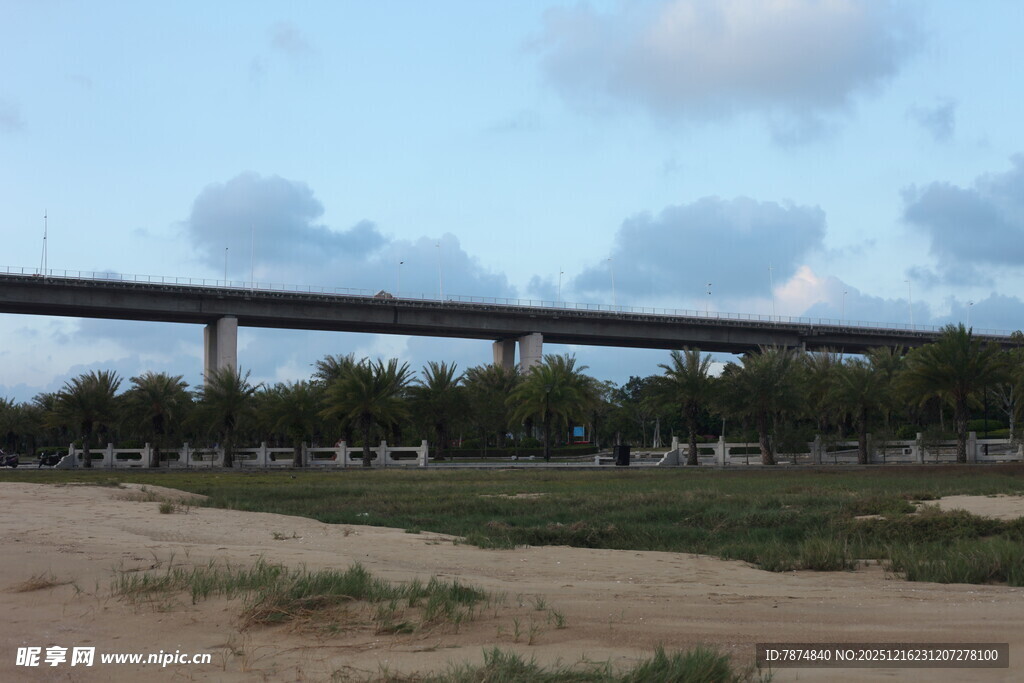 城郊高架桥与开阔地面景观