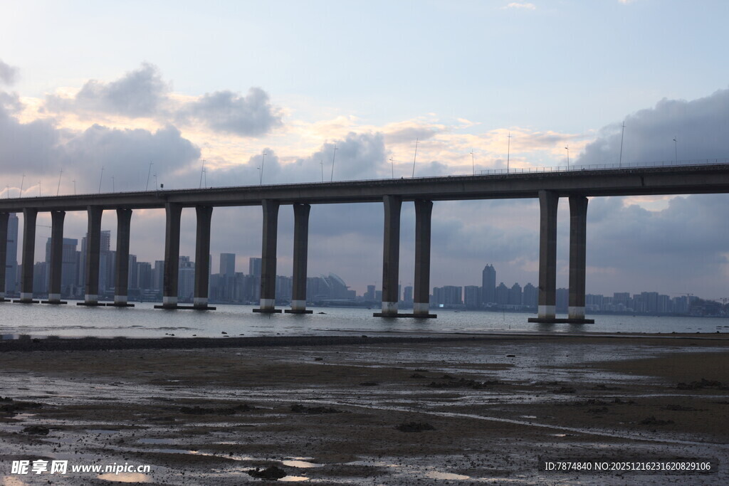 跨海大桥与城市天际线