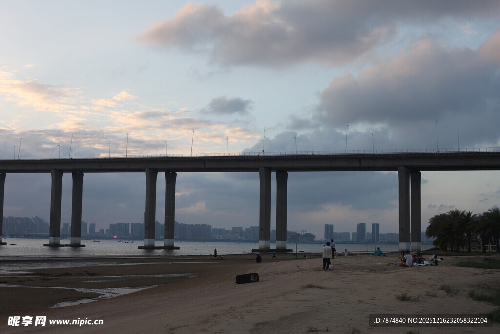 黄昏下的跨江大桥美景