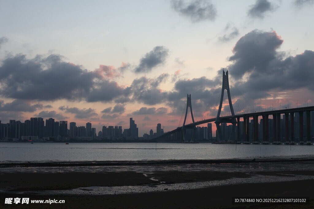 黄昏下的城市桥梁美景