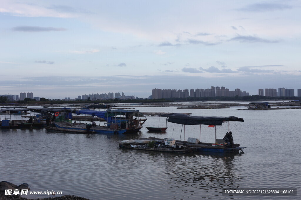 江边停泊的船只景象