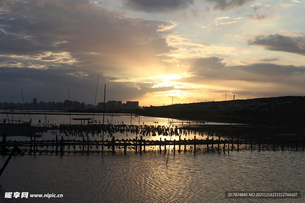 夕阳下的宁静水上风光
