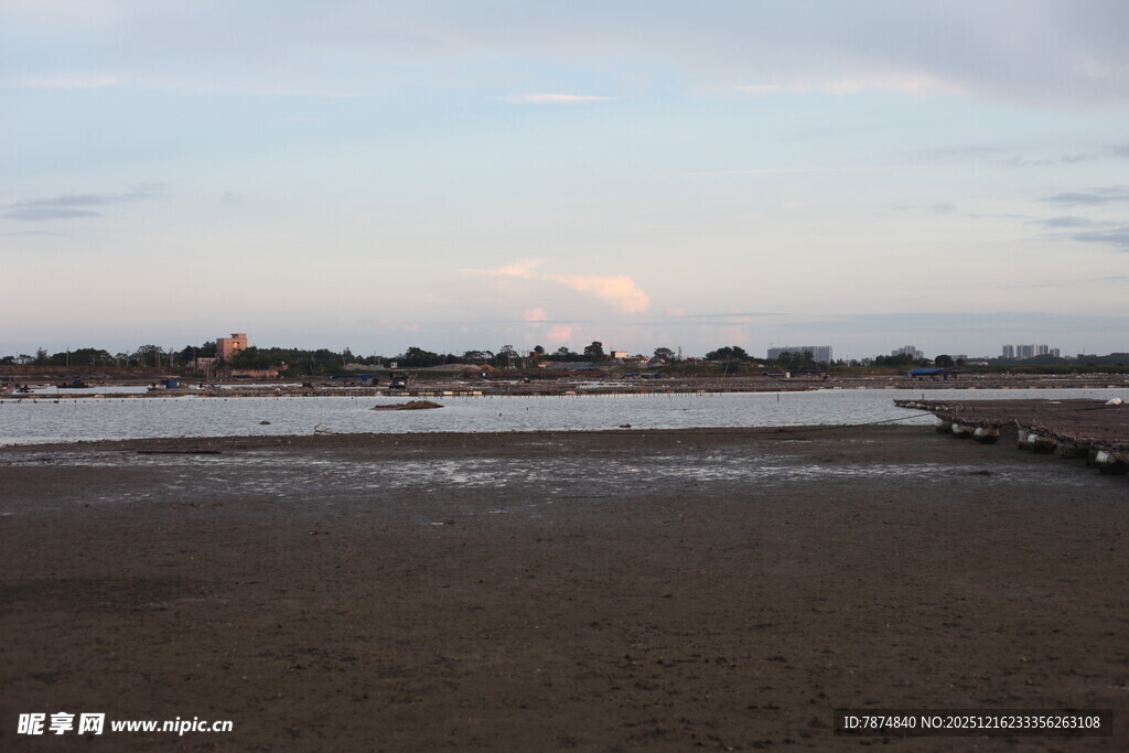 黄昏下的宁静河岸风光