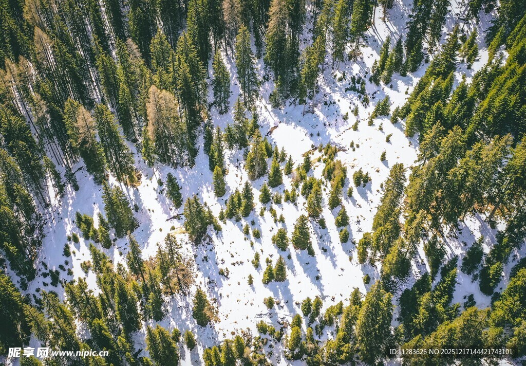 雪覆山林鸟瞰美景