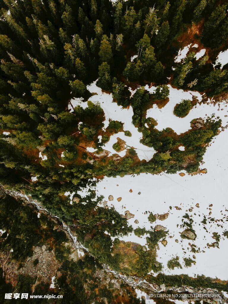 俯瞰雪覆山林美景