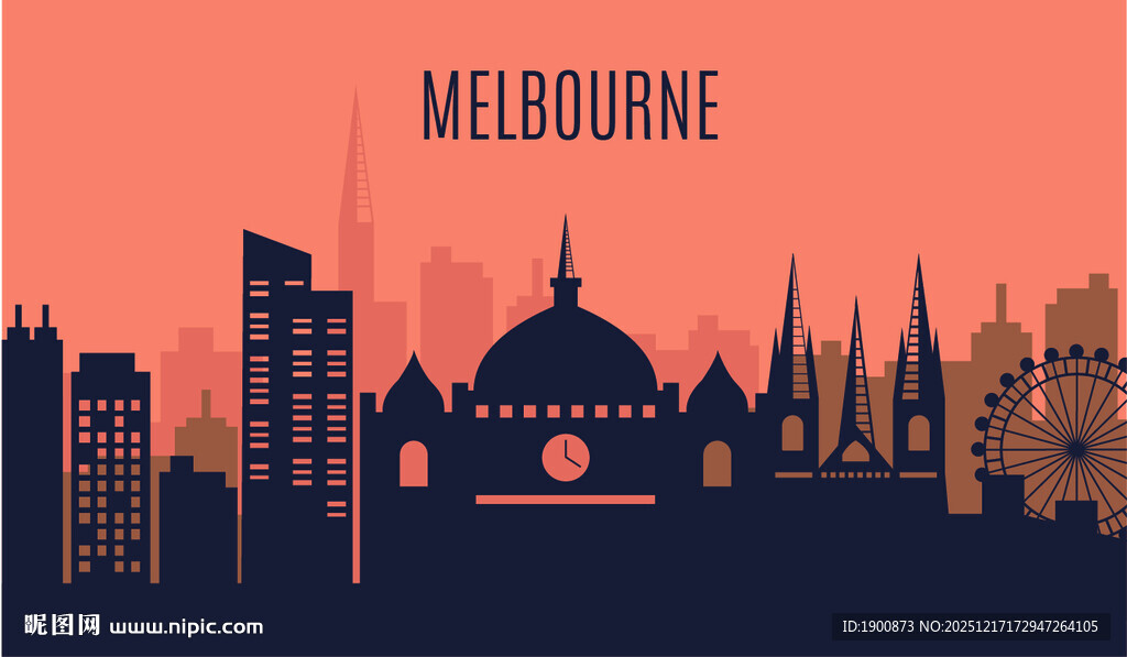 墨尔本城市天际线剪影