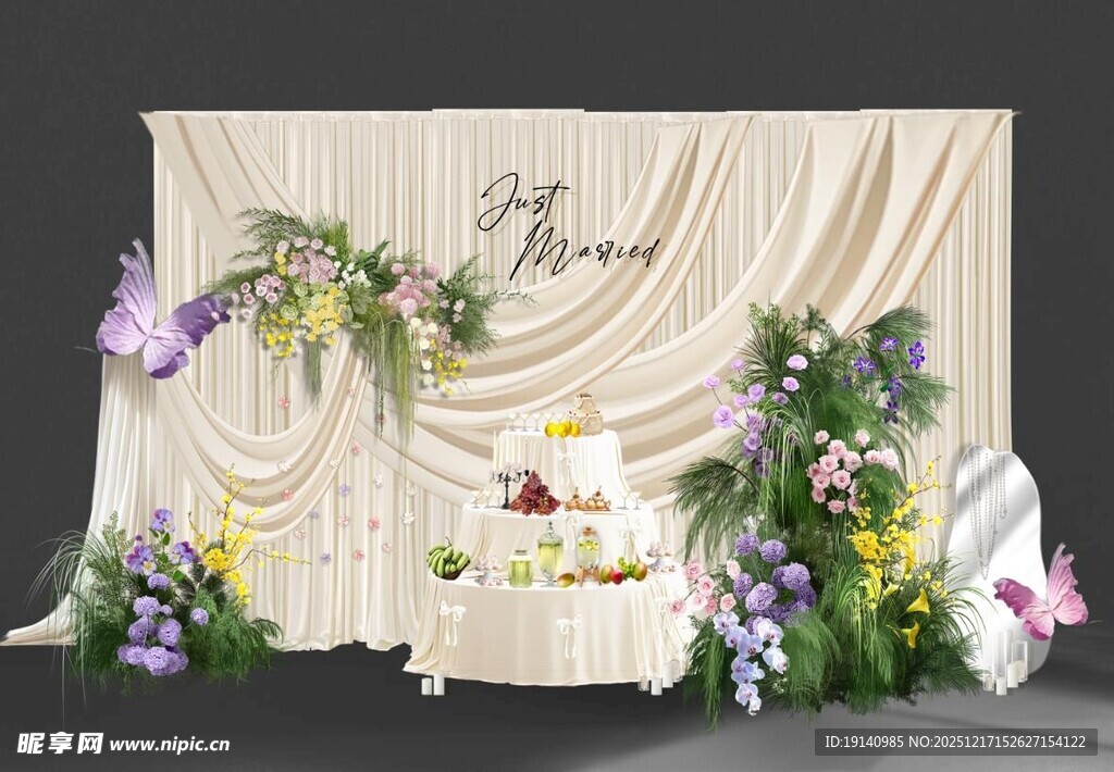 韩式白绿粉紫黄色婚礼