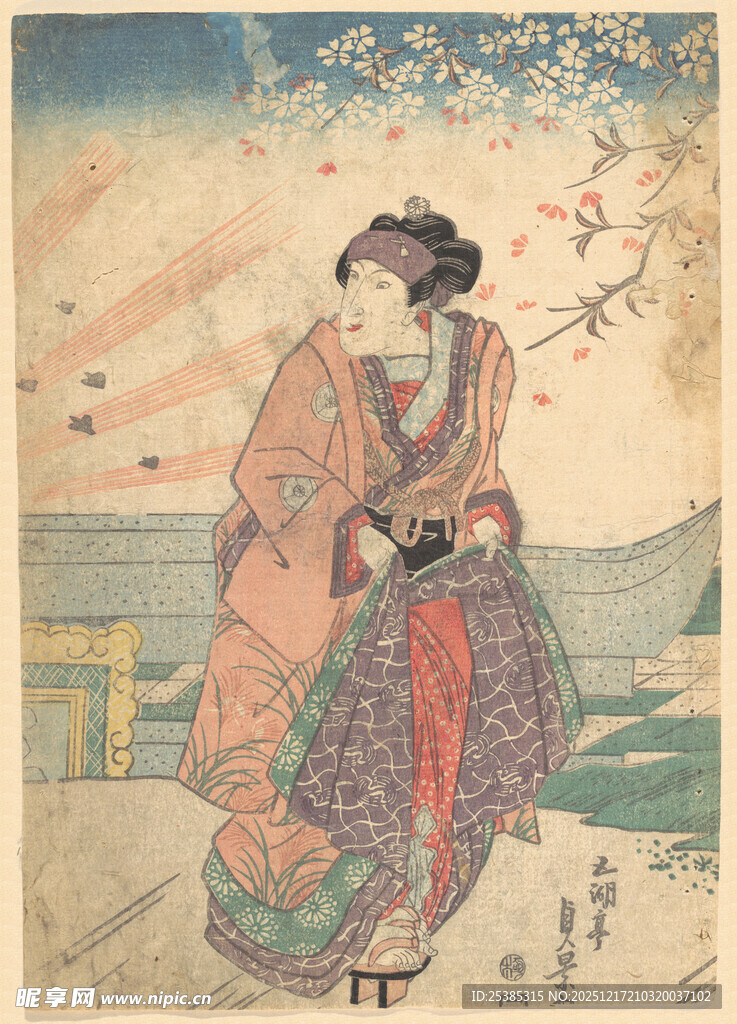 日本传统和服女子赏景