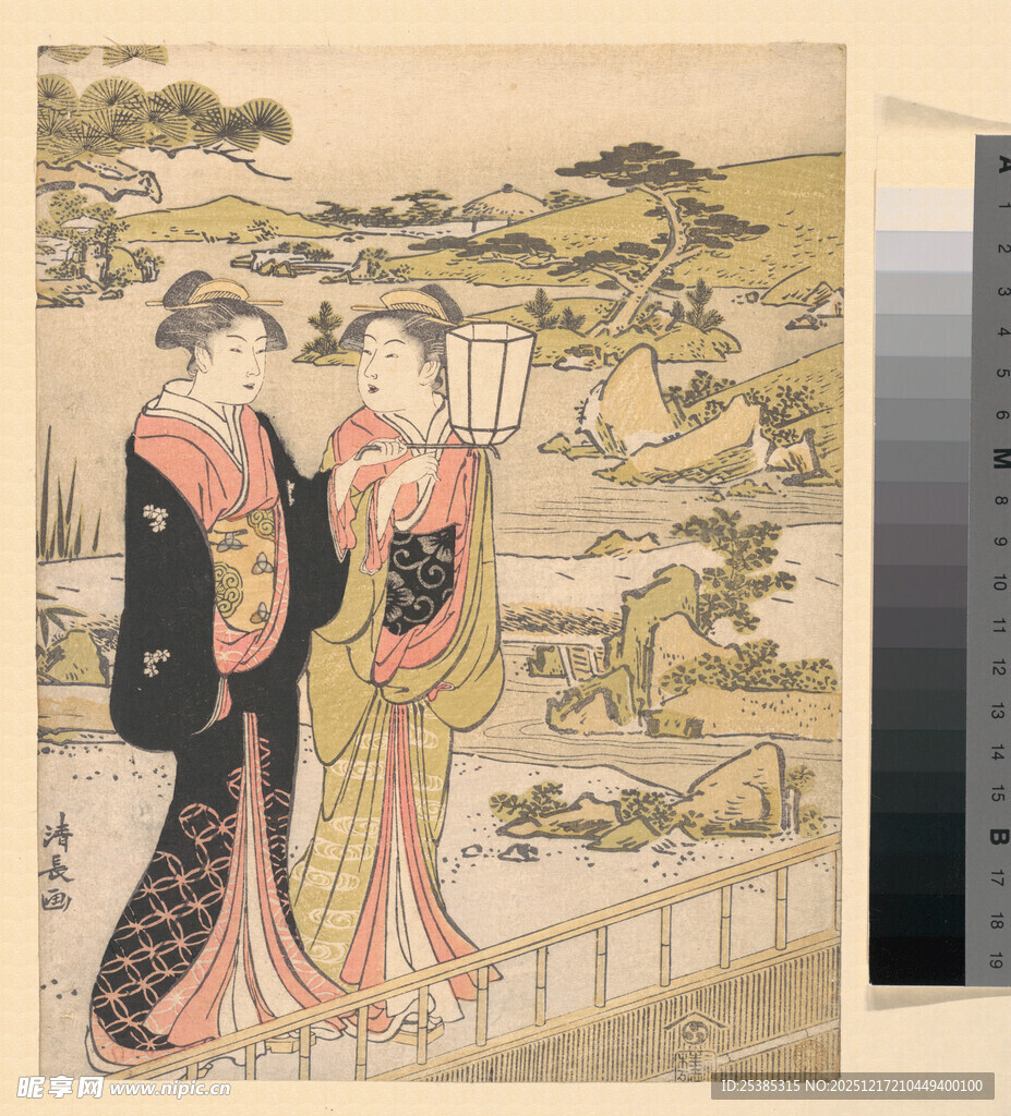 日本传统服饰女子风景图