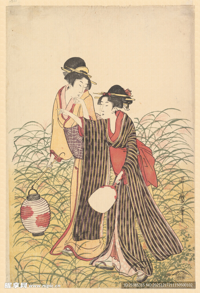 日本传统服饰女子出行图