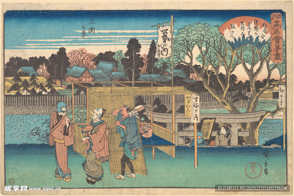 古代河畔人物生活场景图