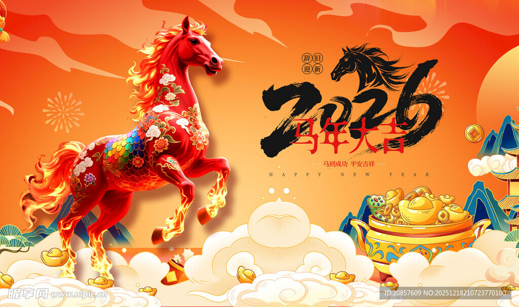 2026龙年祥瑞马主题插画