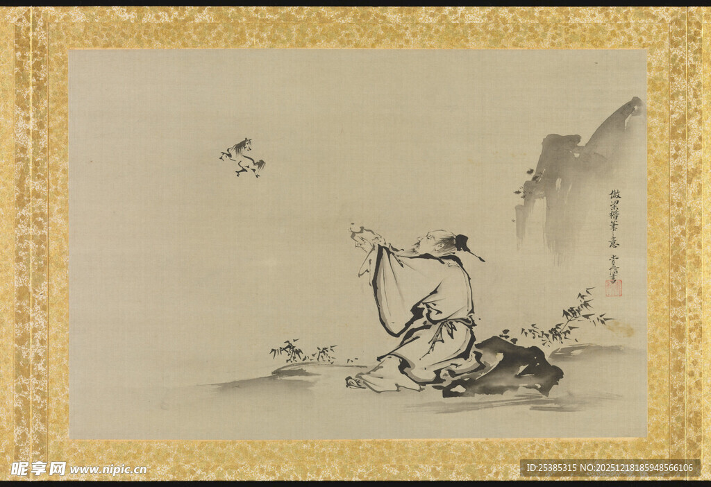 古代文人溪边垂钓图