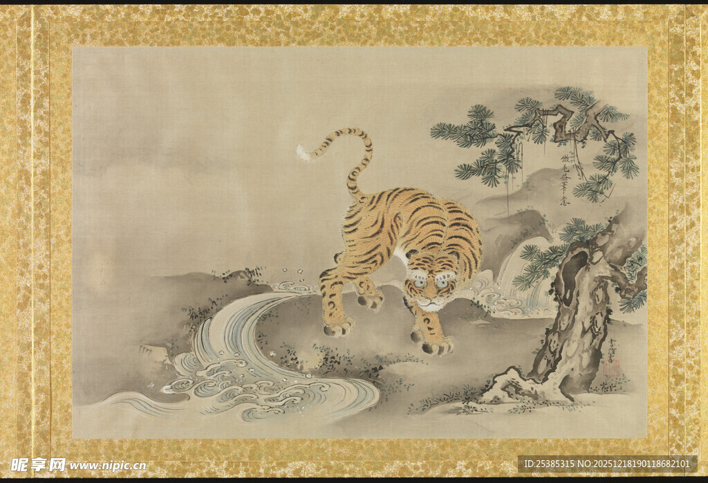 古画中的猛虎山林景象