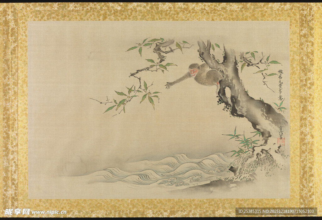 中式古画中的苍松景致