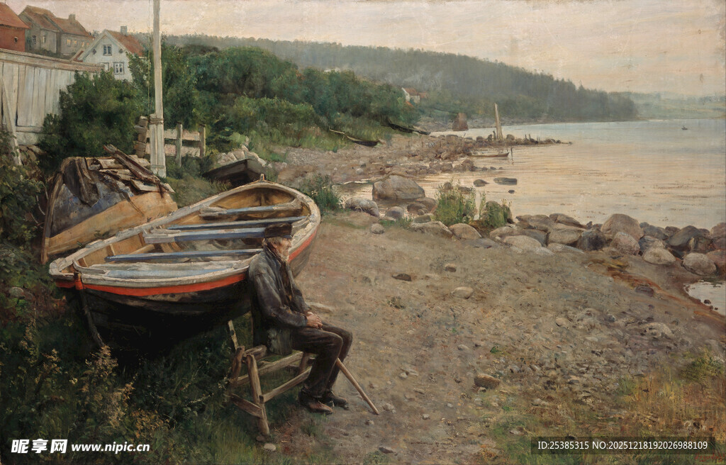 岸边停泊的古朴船只