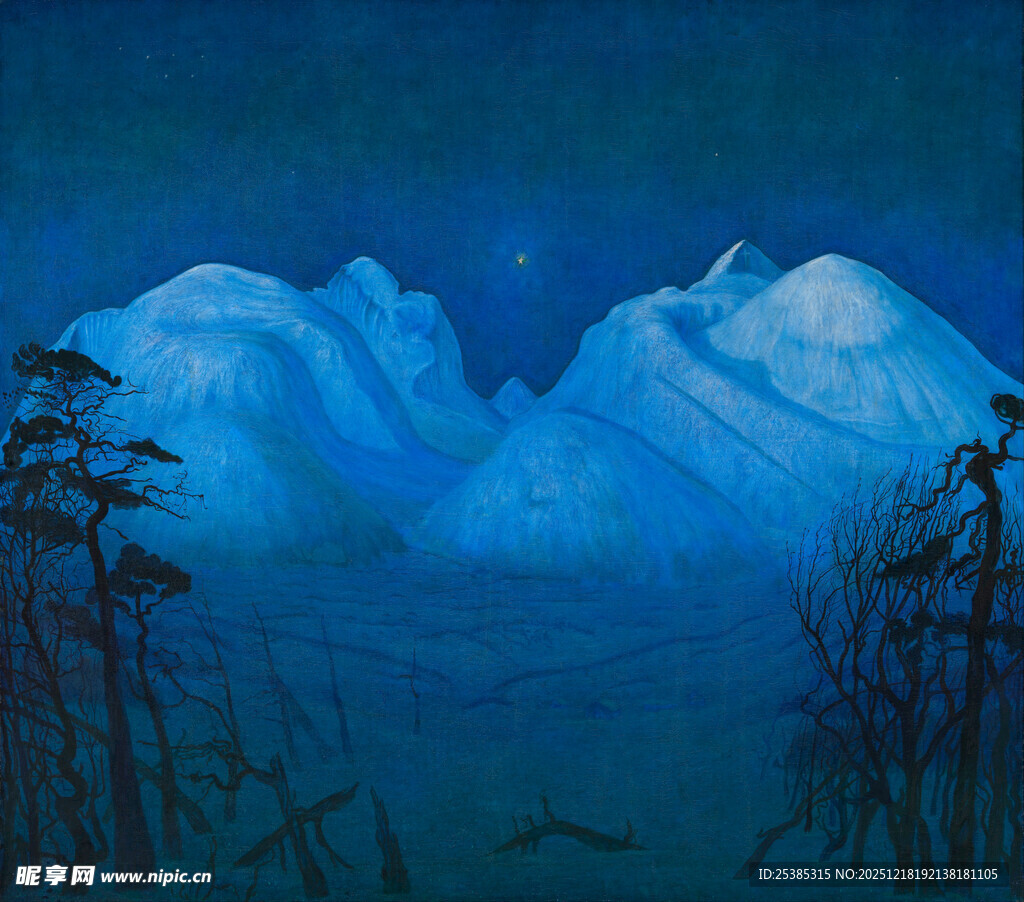 梦幻蓝色山脉夜景