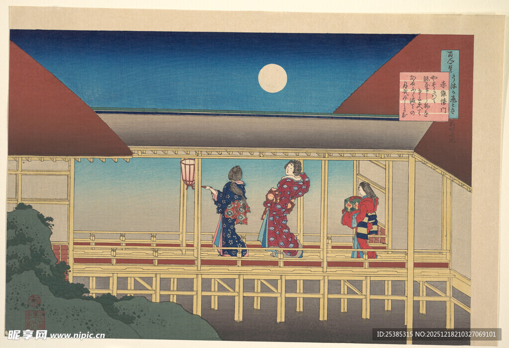 月夜下的日本传统人物场景