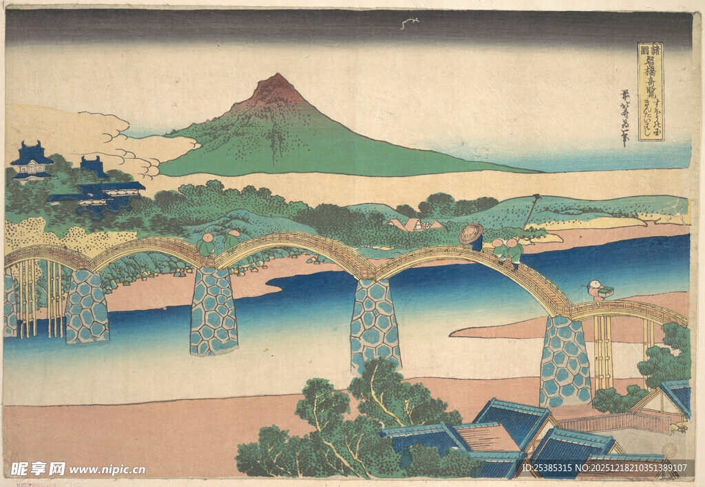 日式山水桥景绘画