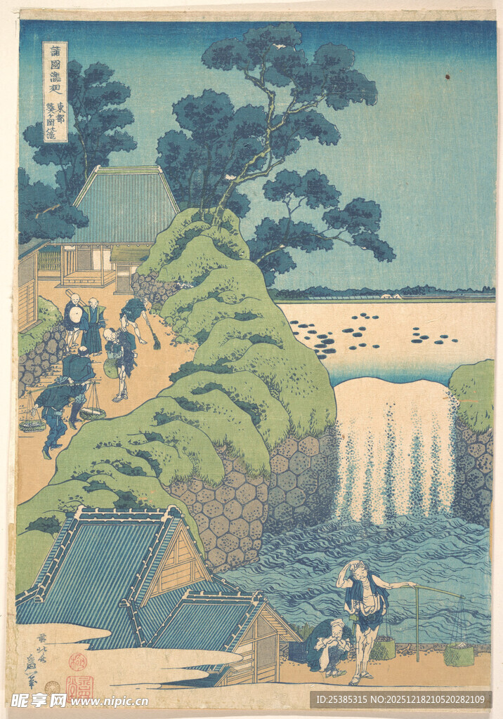 日本传统风景瀑布绘画