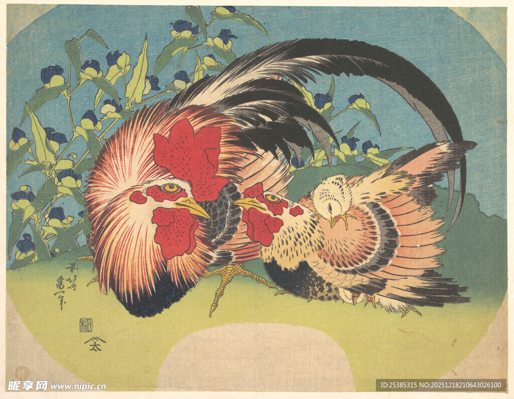 传统绘画中的多彩公鸡