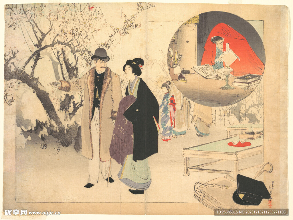 古代庭院人物生活场景图