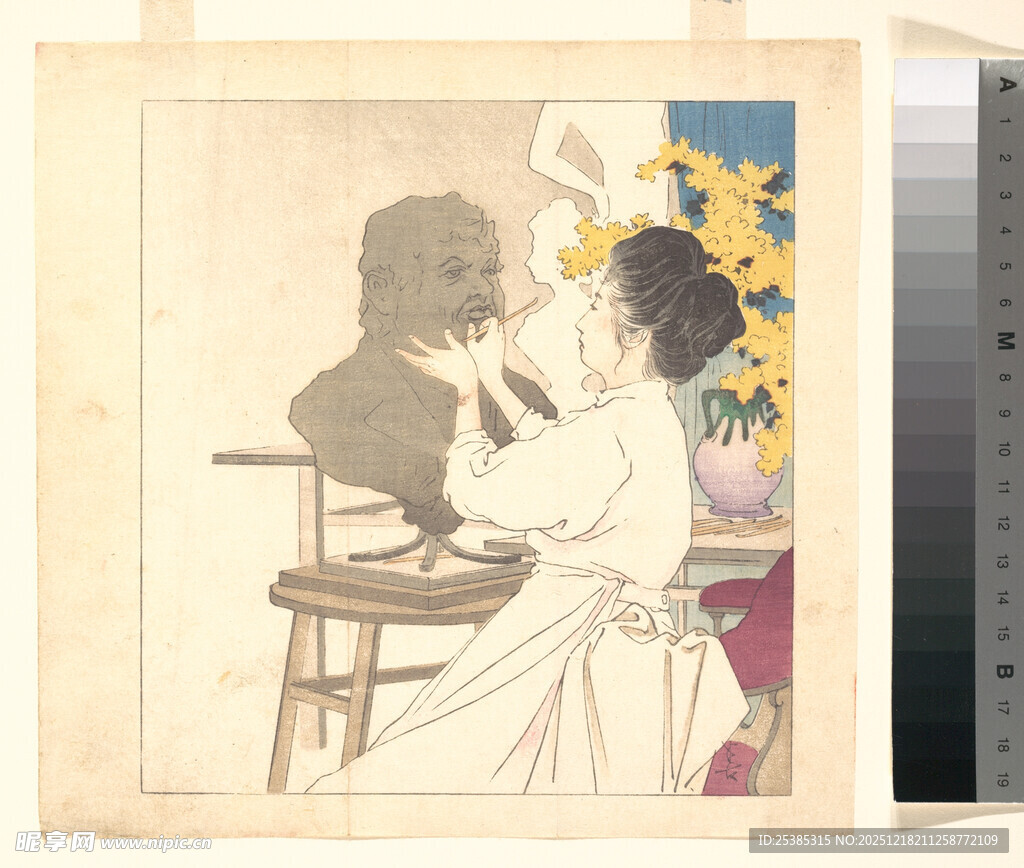 女子对镜梳妆艺术画作