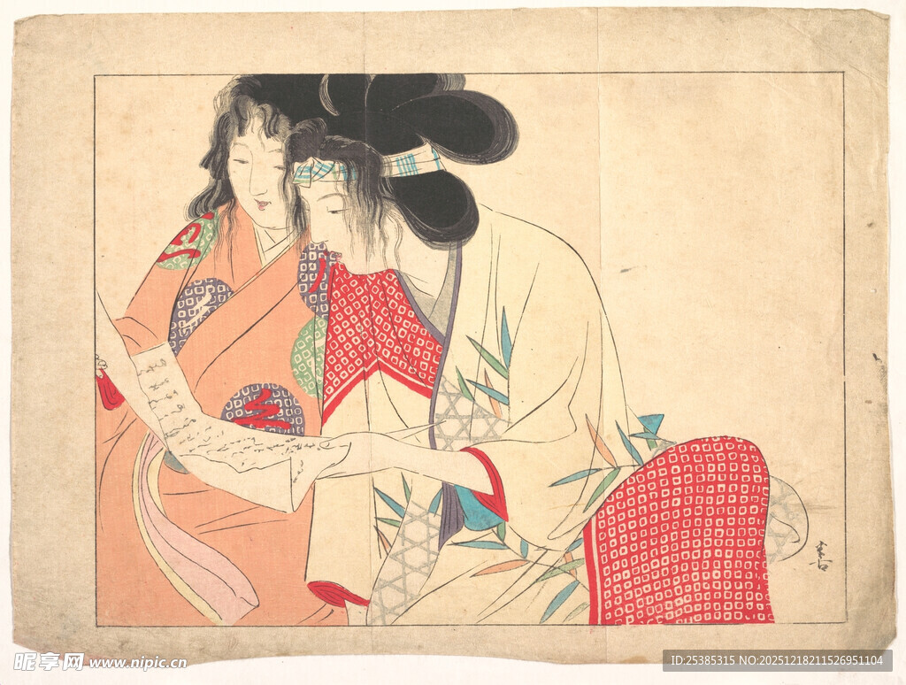 古代女子亲昵场景图