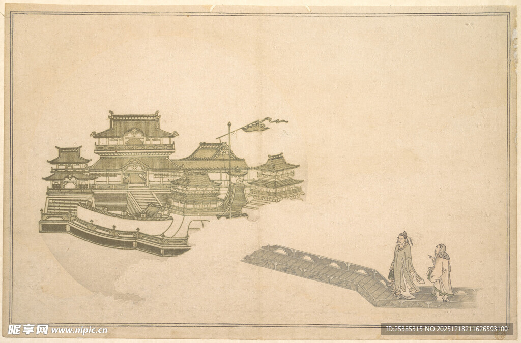 古代城楼船只风景图