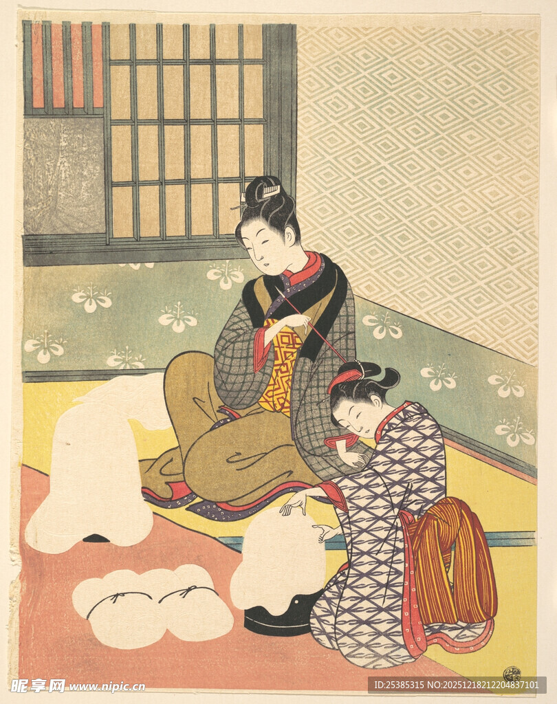 日本传统服饰女子室内场景