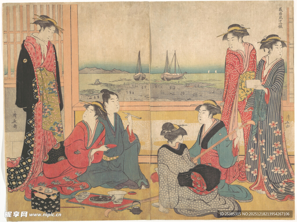 日本传统服饰女子聚会场景