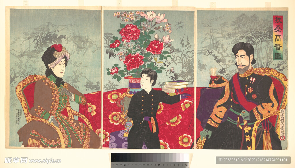 古风人物花卉屏风场景图