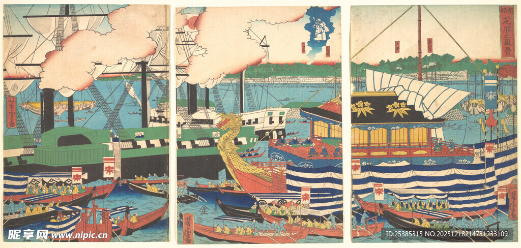 港口船只彩色插画