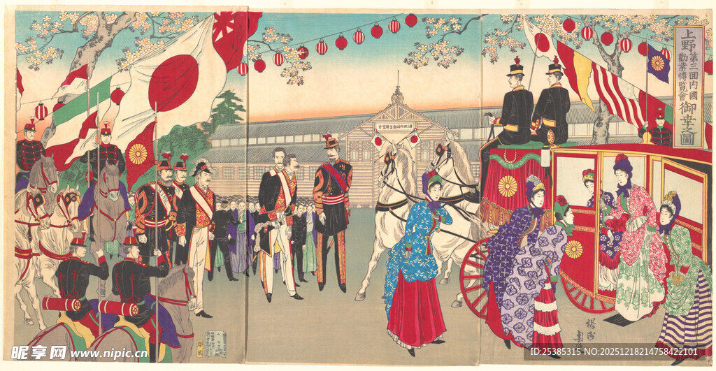 热闹街头的多彩人物场景