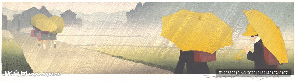 雨中撑伞出行的人群