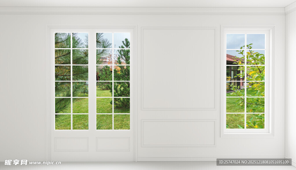白色房间的户外景观窗