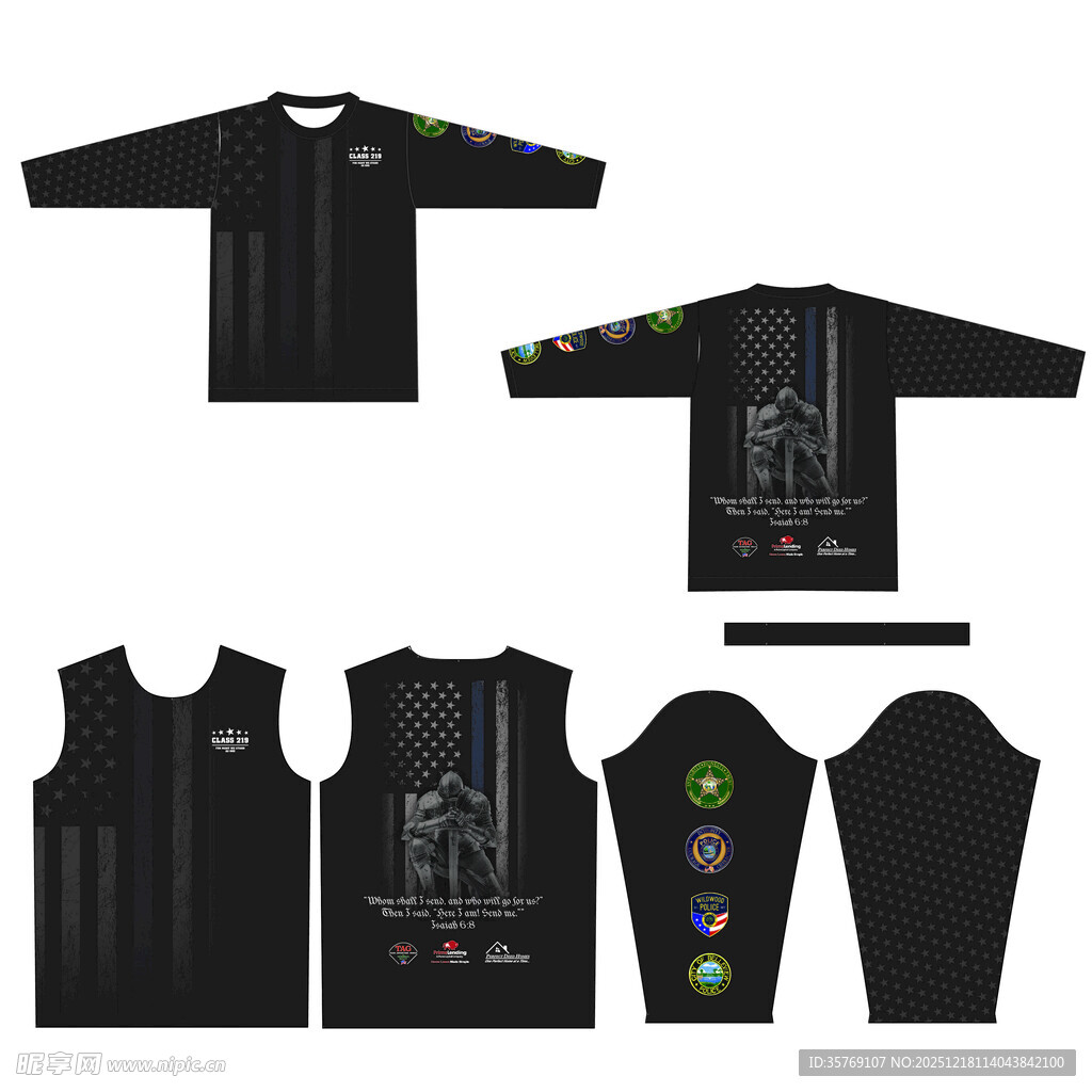 黑色圆领长袖服饰设计展示