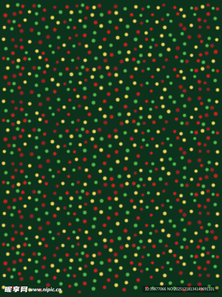 圣诞节绿色背景上的多彩花型图案