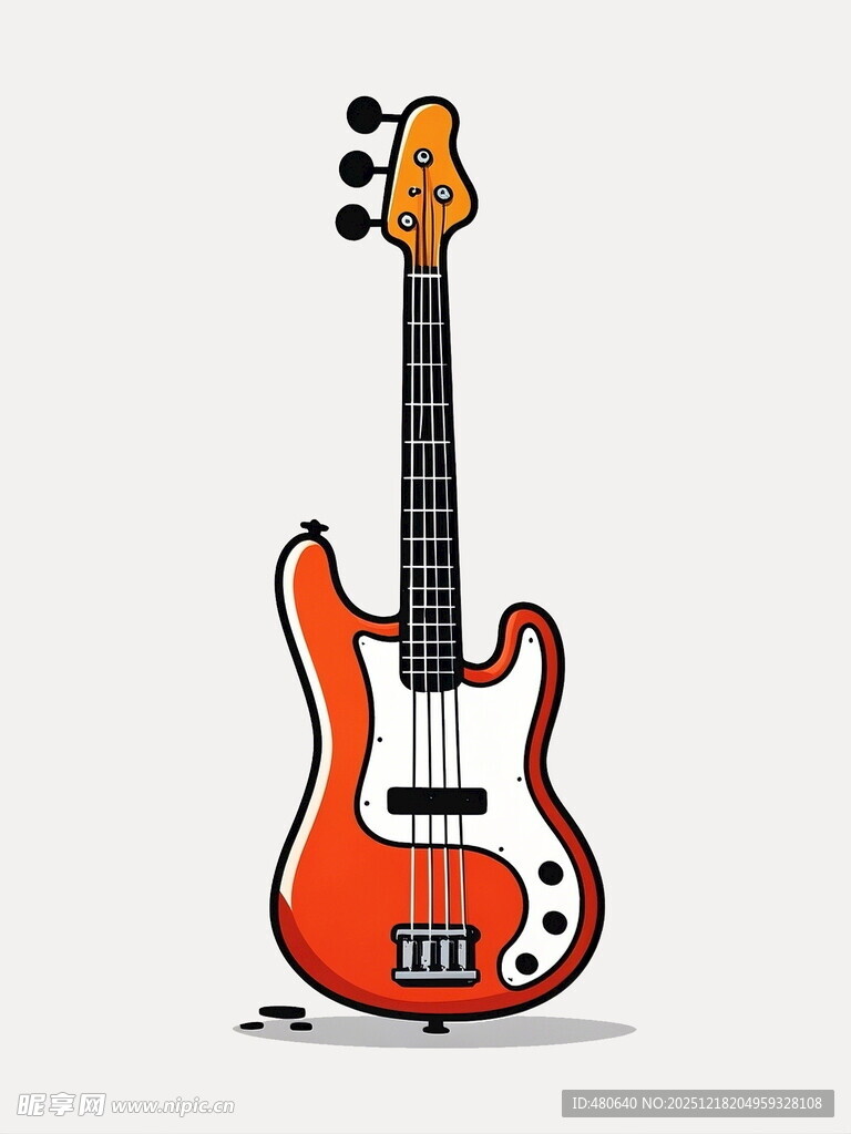 橙色贝斯吉他插画