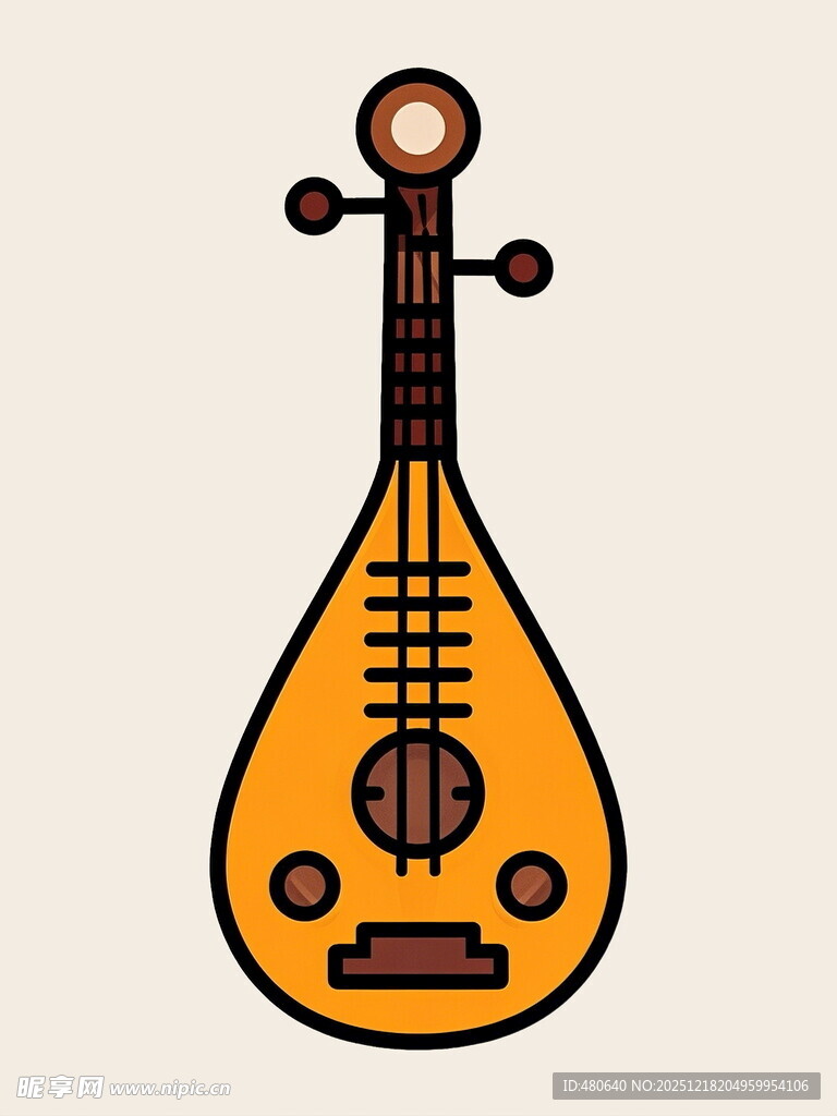卡通风格的传统乐器琵琶