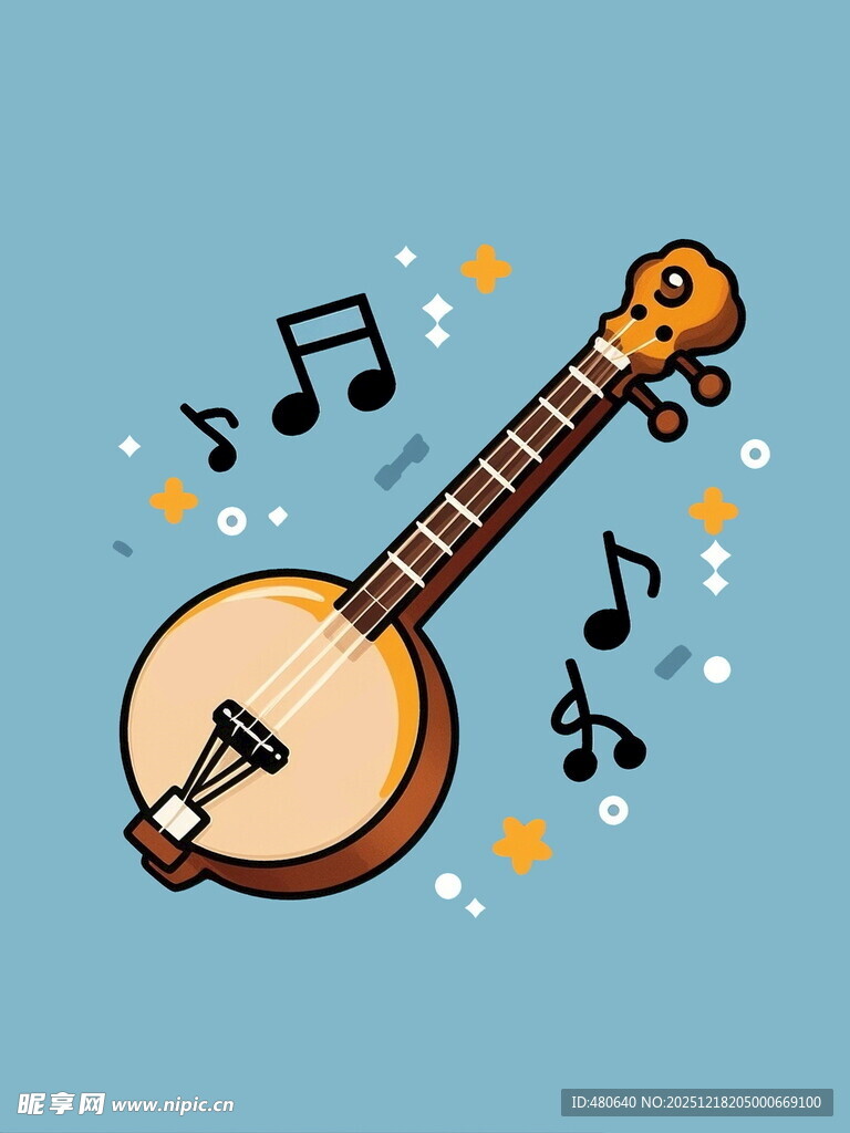 卡通班卓琴与音乐元素